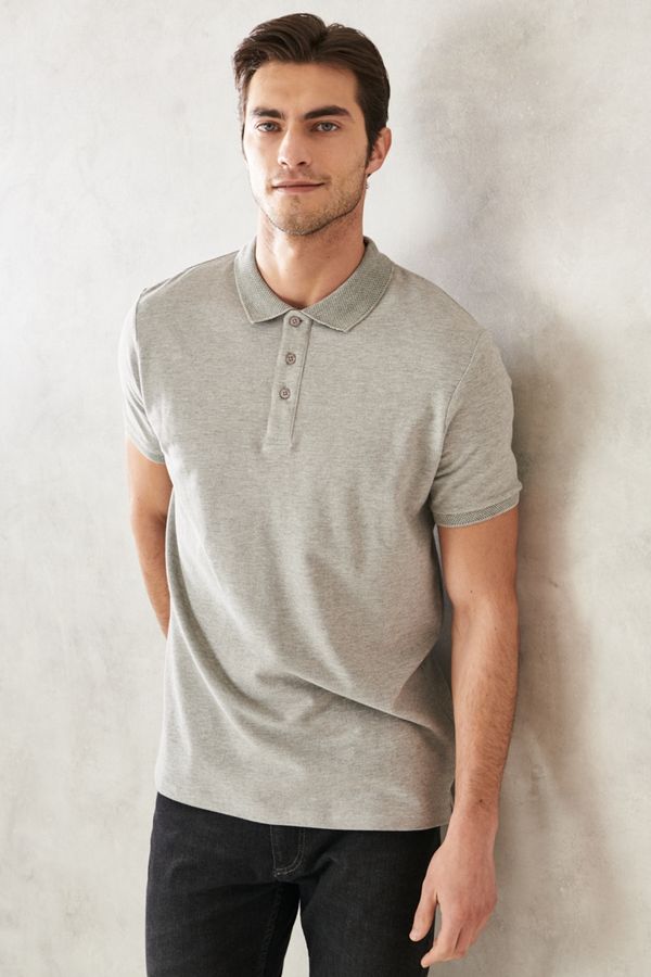 ALTINYILDIZ CLASSICS ALTINYILDIZ CLASSICS Men's Gray Melange 100% Cotton Roll-Up Collar Slim Fit Slim Fit Polo Neck Short Sleeve T-Shirt
