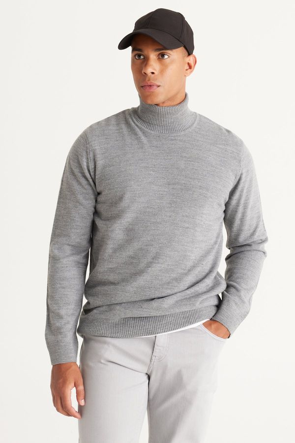 ALTINYILDIZ CLASSICS ALTINYILDIZ CLASSICS Men's Gray Melange Standard Fit Normal Cut Anti-Pilling Full Turtleneck Knitwear Sweater.