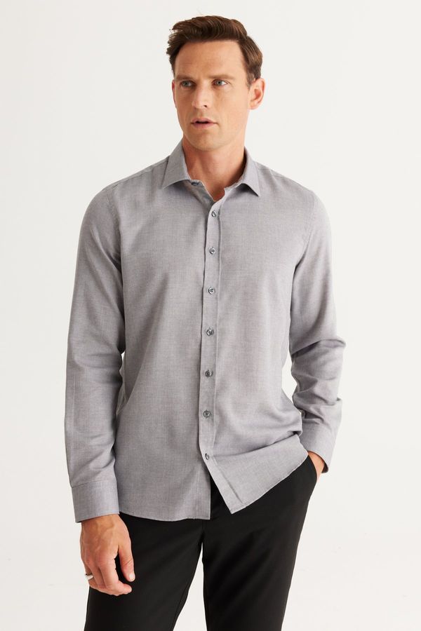 ALTINYILDIZ CLASSICS ALTINYILDIZ CLASSICS Men's Gray Slim Fit Slim Fit Classic Collar Cotton Dobby Shirt.
