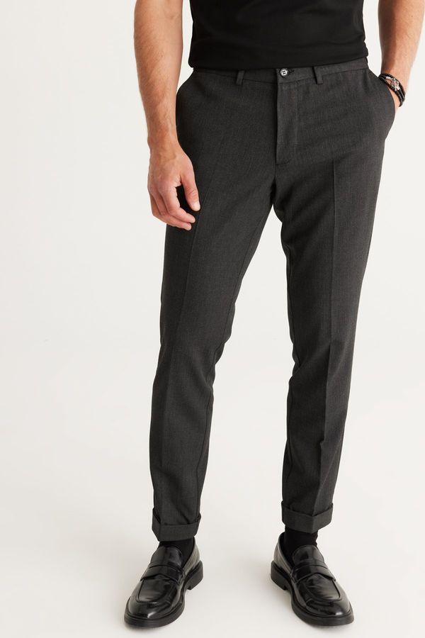 ALTINYILDIZ CLASSICS ALTINYILDIZ CLASSICS Men's Gray Slim Fit Slim Fit Elastic Waist Flexible Classic Fabric Trousers