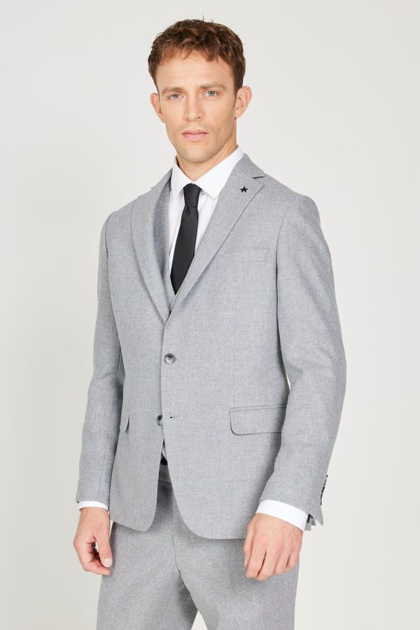 ALTINYILDIZ CLASSICS ALTINYILDIZ CLASSICS Men's Gray Slim Fit Slim Fit Mono Collar Patterned Vest Suit