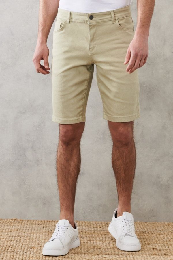 ALTINYILDIZ CLASSICS ALTINYILDIZ CLASSICS Men's Green Slim Fit Slim Fit Diagonal Patterned 5 Pocket Flexible Shorts