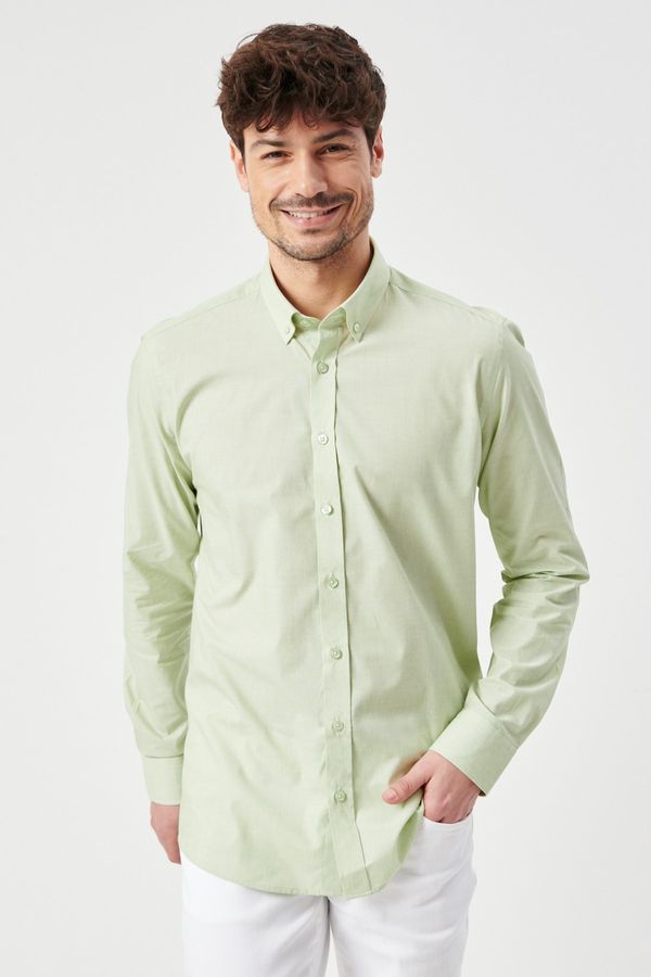 ALTINYILDIZ CLASSICS ALTINYILDIZ CLASSICS Men's Green Slim Fit Slim Fit Shirt with Buttons and Collar Pattern