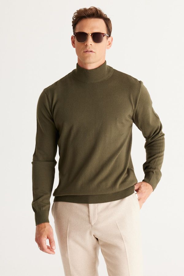 ALTINYILDIZ CLASSICS ALTINYILDIZ CLASSICS Men's Khaki Anti-Pilling Standard Fit Normal Cut Half Turtleneck Knitwear Sweater.