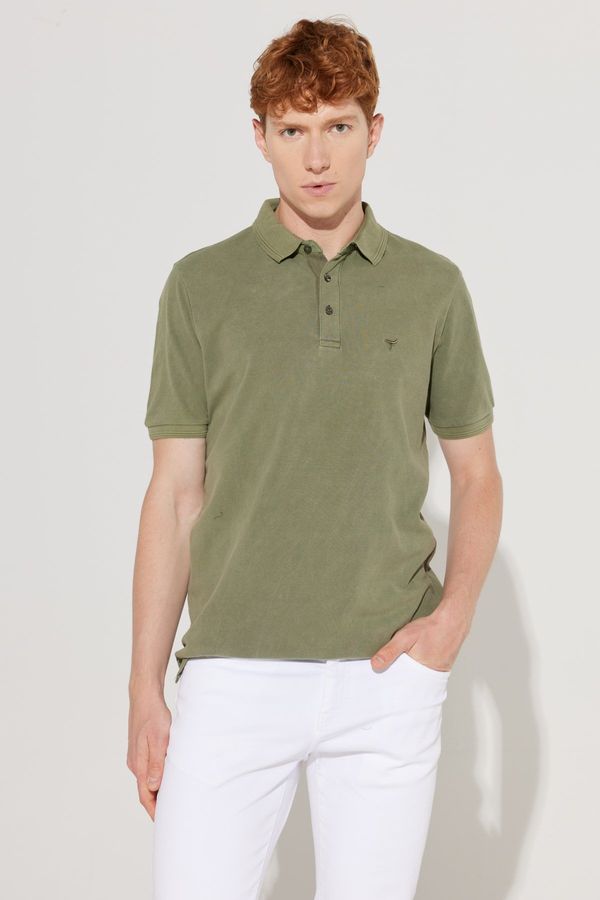 ALTINYILDIZ CLASSICS ALTINYILDIZ CLASSICS Men's Khaki Slim Fit Slim Fit Polo Collar 100% Cotton Patterned T-Shirt