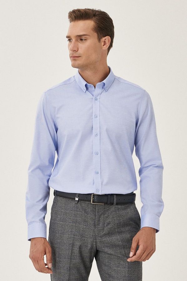 ALTINYILDIZ CLASSICS ALTINYILDIZ CLASSICS Men's Light Blue Non-Iron Non-iron Slim Fit Slim-Fit 100% Cotton Buttoned Collar Shirt.