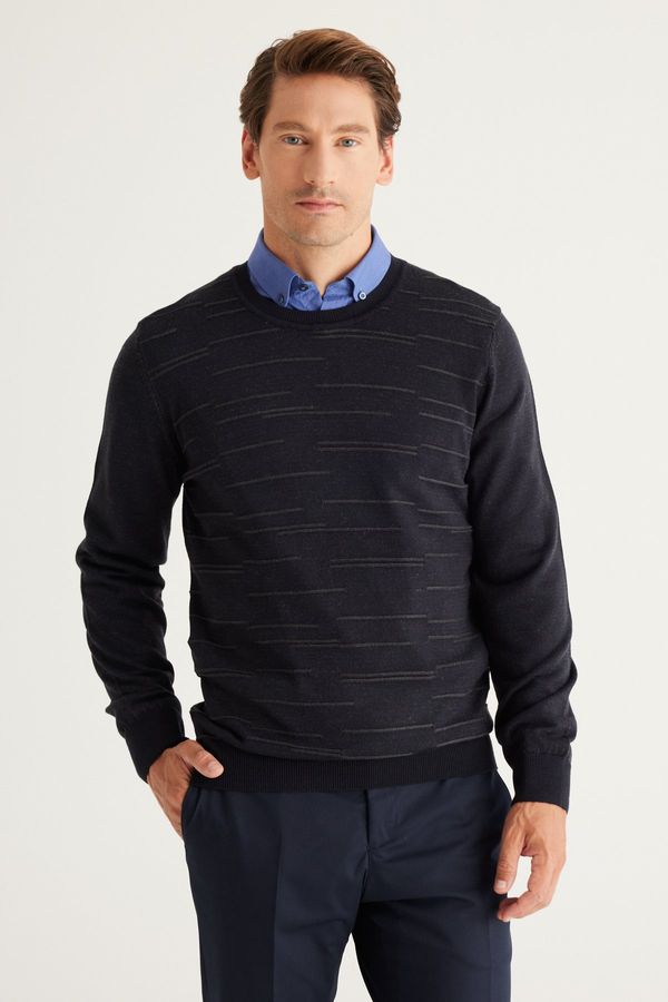 ALTINYILDIZ CLASSICS ALTINYILDIZ CLASSICS Men's Navy Blue-Anthracite Standard Fit Normal Cut Crew Neck Knitwear Sweater.