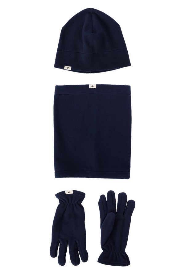 ALTINYILDIZ CLASSICS ALTINYILDIZ CLASSICS Men's Navy Blue Anti-pilling Warm Water Repellent Fleece Beanie Neck Collar Gloves Set