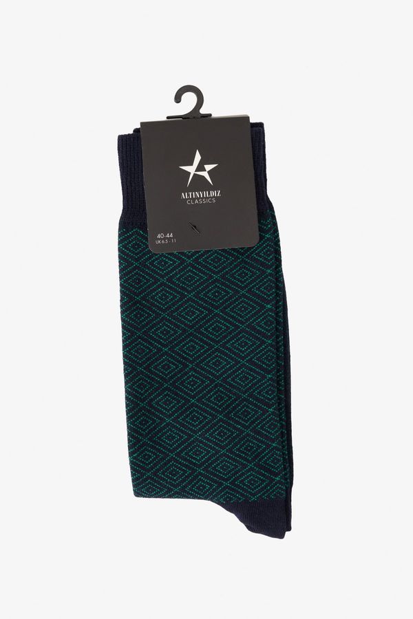 ALTINYILDIZ CLASSICS ALTINYILDIZ CLASSICS Men's Navy Blue-Green Patterned Bamboo Cleat Socks