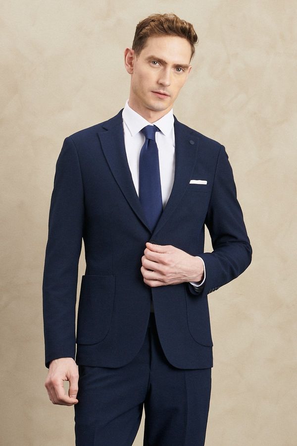 ALTINYILDIZ CLASSICS ALTINYILDIZ CLASSICS Men's Navy Blue Recycle Extra Slim Fit Slim Fit Mono Collar Seerpy Patterned Suit