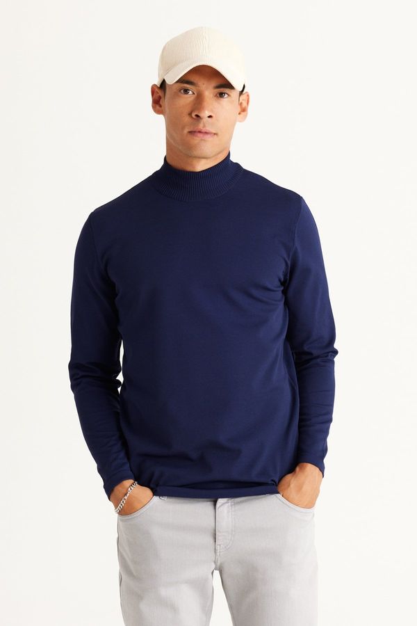 ALTINYILDIZ CLASSICS ALTINYILDIZ CLASSICS Men's Navy Blue Standard Fit Normal Cut Half Turtleneck Knitwear Sweater.