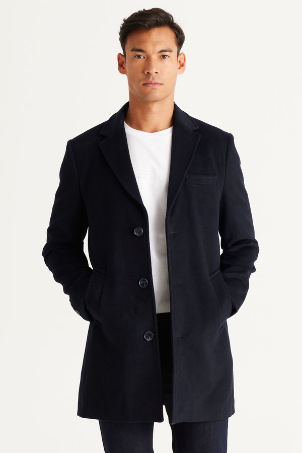 ALTINYILDIZ CLASSICS ALTINYILDIZ CLASSICS Men's Navy Blue Standard Fit Normal Cut Mono Collar Woolen Coat