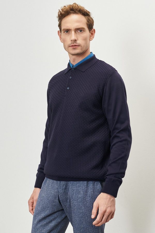 ALTINYILDIZ CLASSICS ALTINYILDIZ CLASSICS Men's Navy Blue Standard Fit Normal Cut Polo Collar Woolen Dobby Knitwear Sweater.