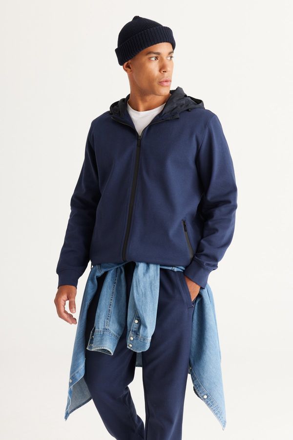 ALTINYILDIZ CLASSICS ALTINYILDIZ CLASSICS Men's Navy Blue Standard Fit Regular Fit Hooded Zipper Sweatshirt