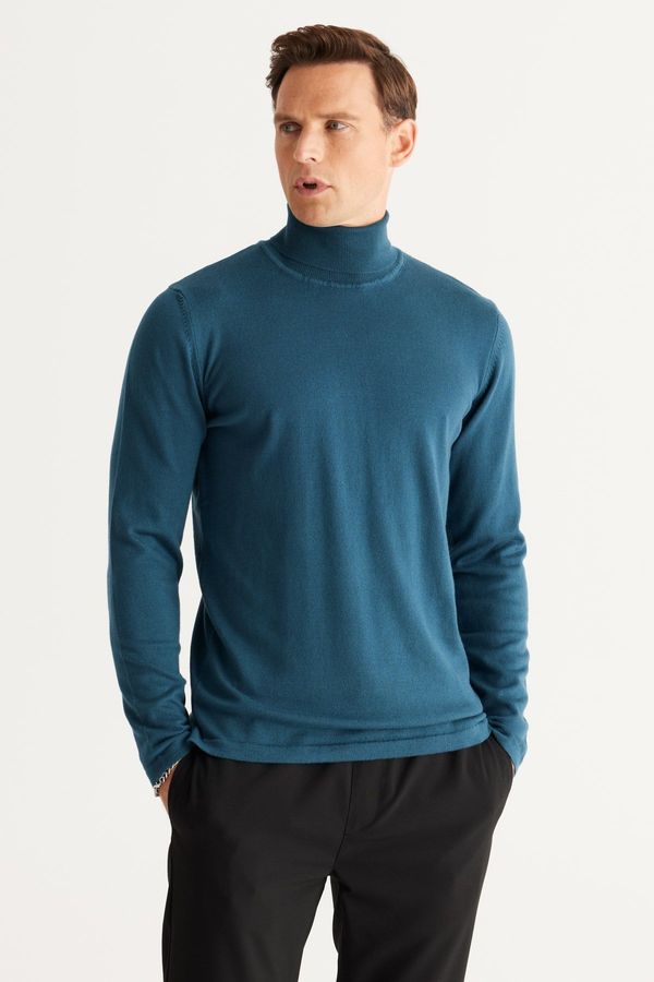 ALTINYILDIZ CLASSICS ALTINYILDIZ CLASSICS Men's Petrol Standard Fit Regular Fit Full Turtleneck Knitwear Sweater