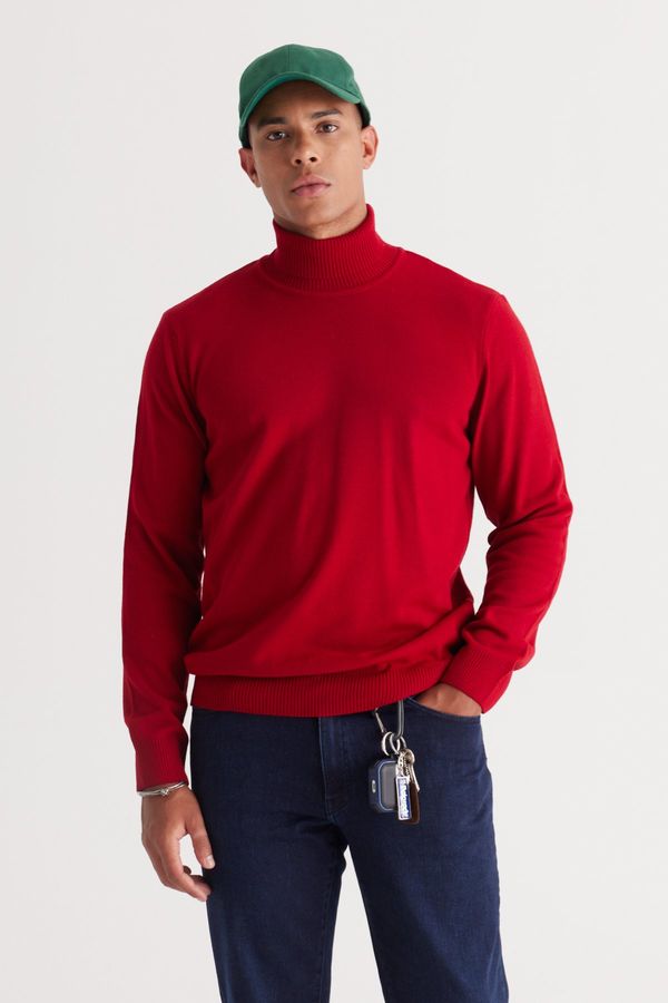 ALTINYILDIZ CLASSICS ALTINYILDIZ CLASSICS Men's Red Standard Fit Normal Cut Anti-Pilling Full Turtleneck Knitwear Sweater.