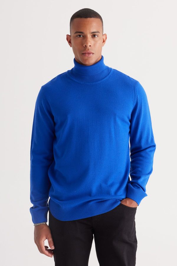 ALTINYILDIZ CLASSICS ALTINYILDIZ CLASSICS Men's Saxon Blue Standard Fit Normal Cut Anti-Pilling Full Turtleneck Knitwear Sweater.