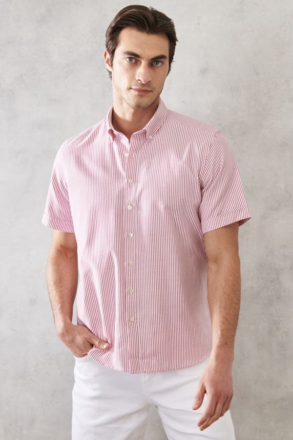ALTINYILDIZ CLASSICS ALTINYILDIZ CLASSICS Men's White-burgundy Slim Fit Slim Fit Button-down Collar Striped Shirt