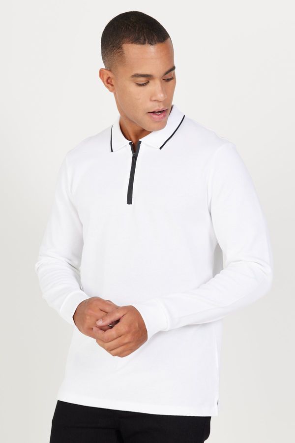 ALTINYILDIZ CLASSICS ALTINYILDIZ CLASSICS Men's White Slim Fit Slim Fit Polo Neck 100% Cotton Honeycomb T-Shirt