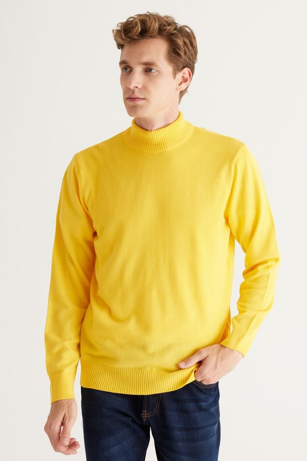 ALTINYILDIZ CLASSICS ALTINYILDIZ CLASSICS Men's Yellow Anti-Pilling Standard Fit Normal Cut Half Turtleneck Knitwear Sweater.