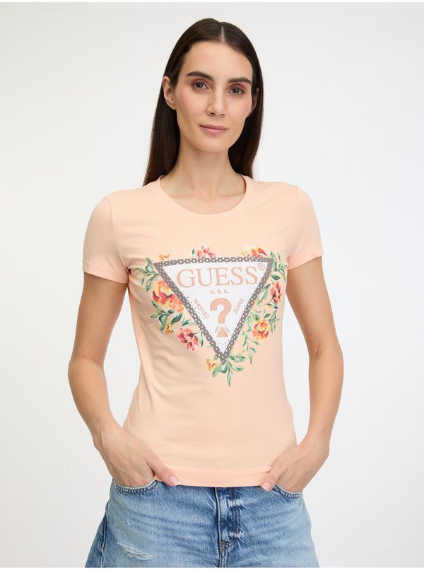 Guess Apricot women's T-shirt Guess Triangle Flowers - Women