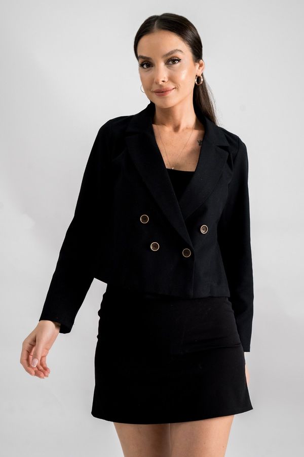 armonika armonika Women's Black Double Breasted Collar Gabardine Crop Jacket