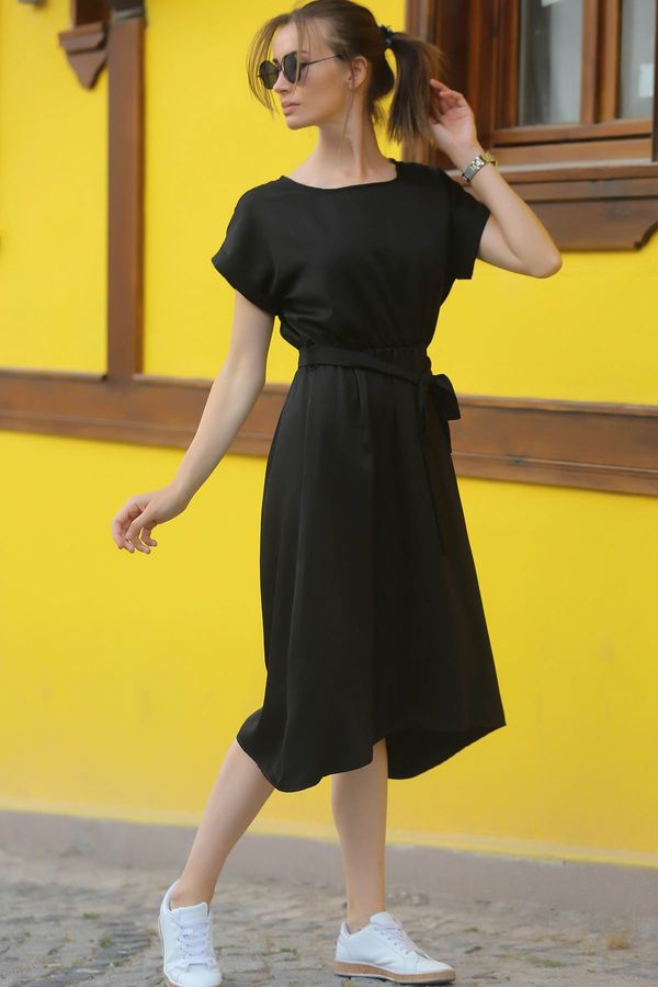 armonika armonika Women's Black Dress with Elastic Waist and Tie