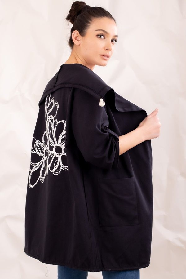 armonika armonika Women's Black Floral Printed Seasonal Jacket on the back