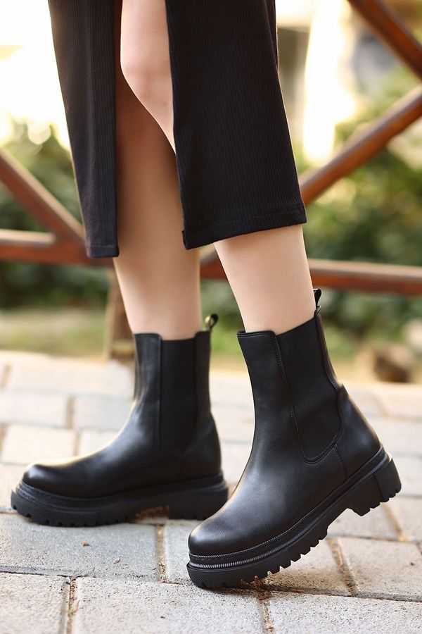 armonika armonika Women's Black Flr1850 Boots With Elastic Sides and Thick Soles
