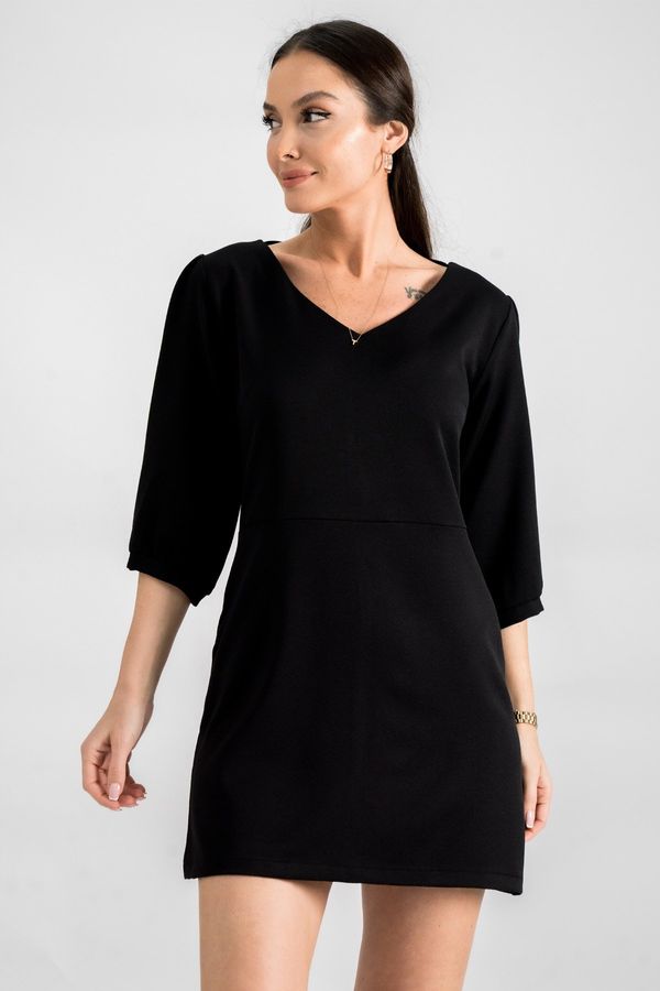 armonika armonika Women's Black Front Back V-Neck Tie Back Detail Mini Dress