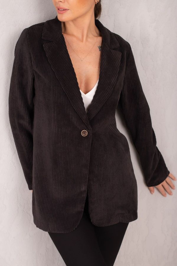 armonika armonika Women's Black Single Button Velvet Jacket