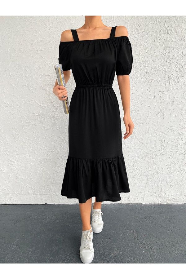 armonika armonika Women's Black Strapless Dress with Elastic Waist