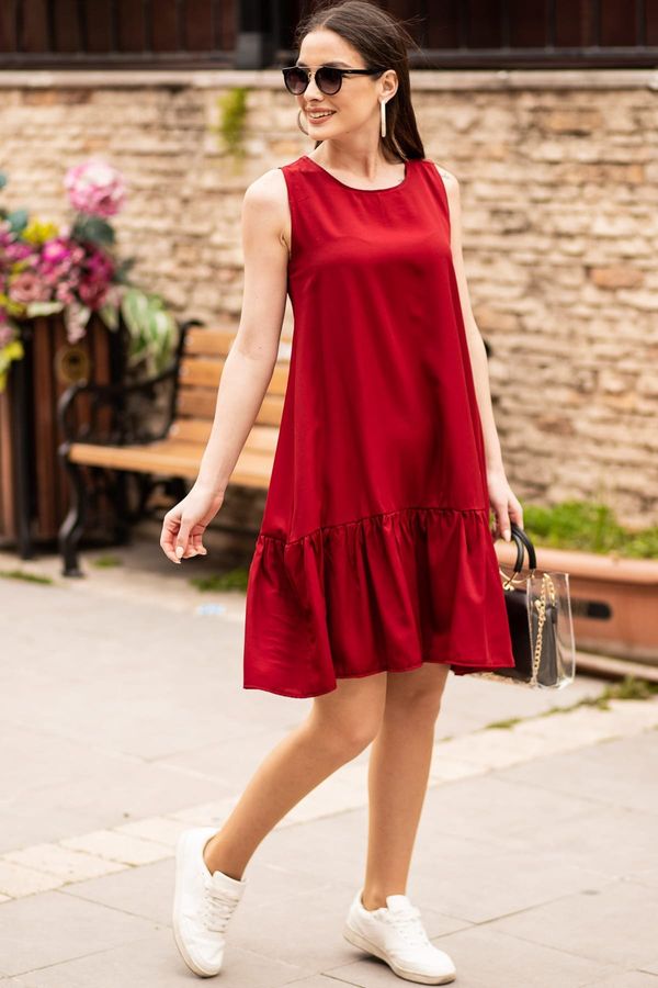 armonika armonika Women's Claret Red Sleeveless Skirt with Ruffles