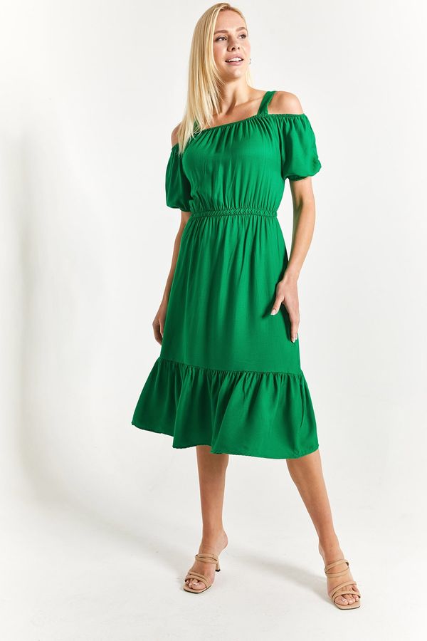 armonika armonika Women's Dark Green Strapless Dress with Elastic Waist