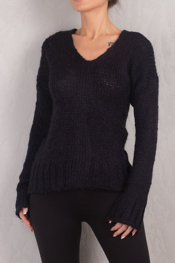 armonika armonika Women's Dark Navy Blue V-Neck Knit Sweater