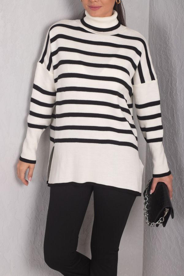 armonika armonika Women's Ecru Turtleneck Stripe Knitwear Sweater