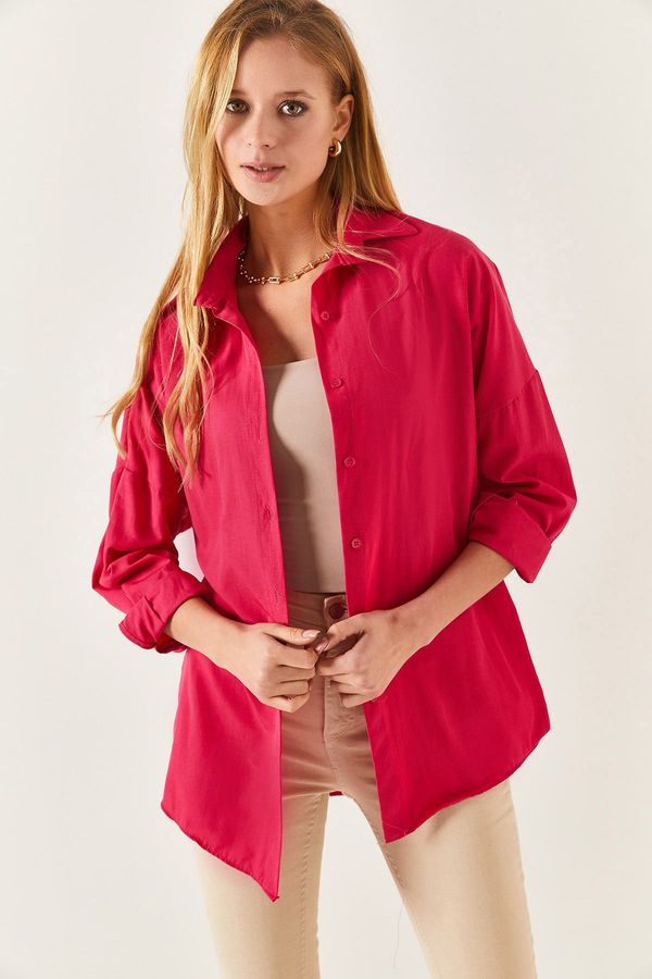 armonika armonika Women's Fuchsia Oversize Long Basic Shirt