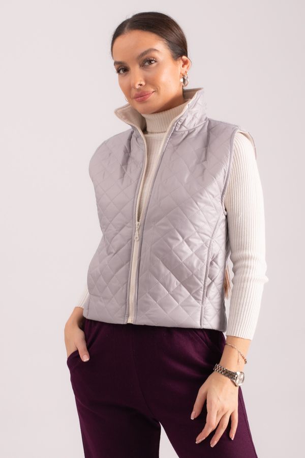 armonika armonika Women's Gray Cachet Lined Pocket Zipper Quilted Vest
