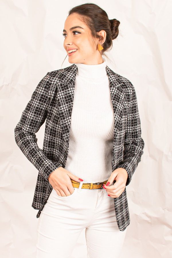 armonika armonika Women's Gray Stamped One-Button Plaid Jacket