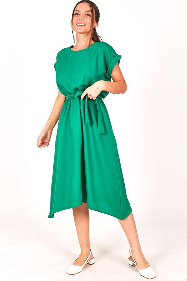 armonika armonika Women's Green Dress with Elastic Waist and Tie