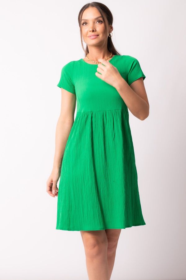 armonika armonika Women's Green Low-cut Back Elastic Detailed Short Sleeve Dress