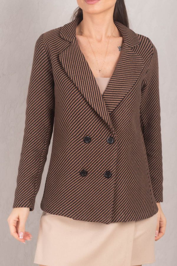 armonika armonika Women's Light Brown Stripe Patterned Four-Button Stash Jacket