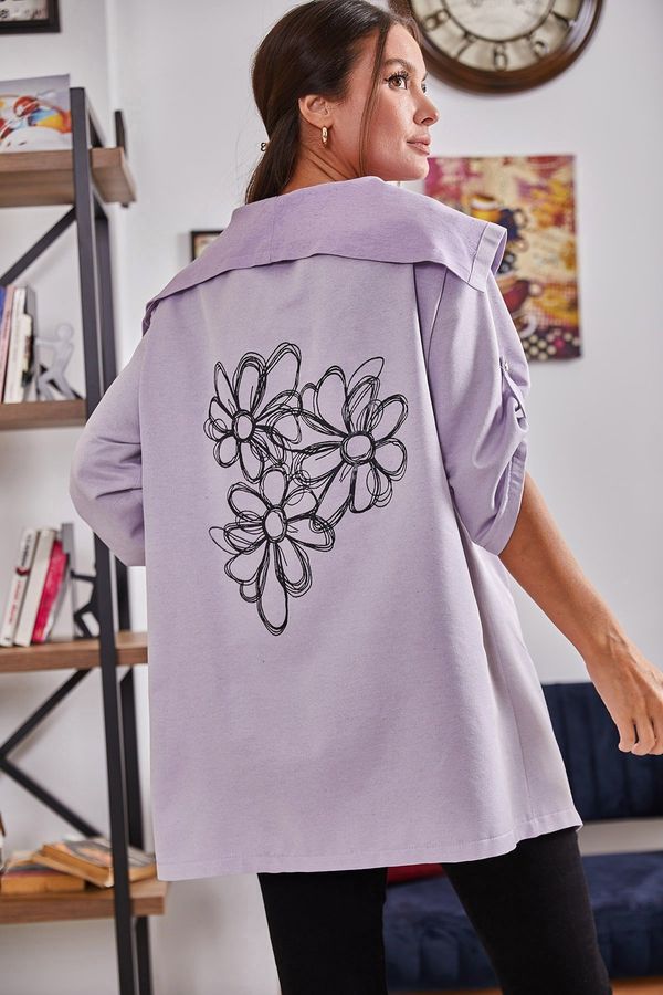 armonika armonika Women's Lilac Back Floral Printed Seasonal Jacket