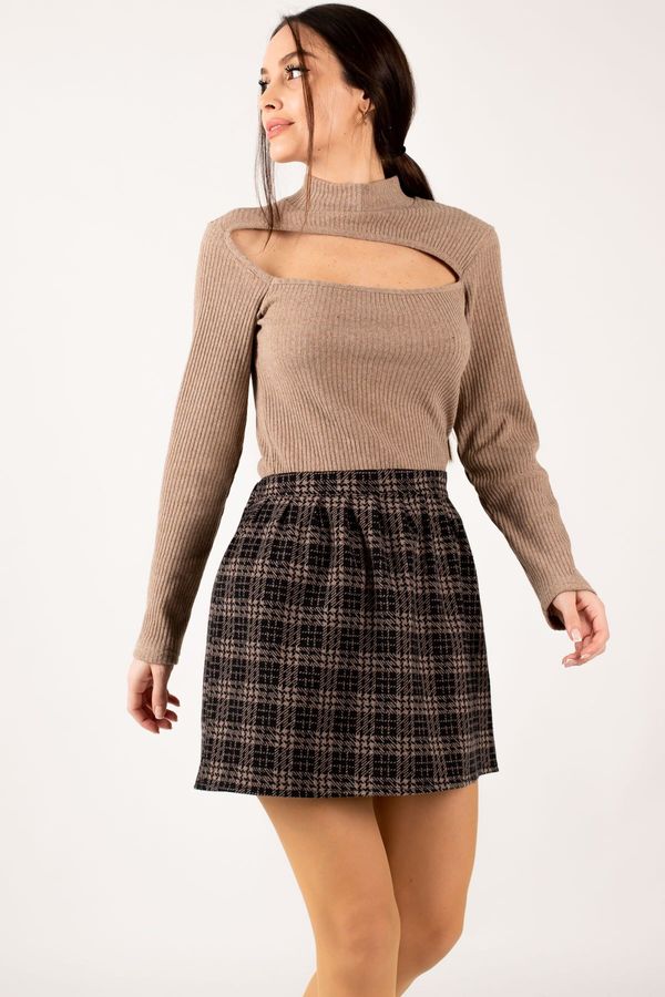 armonika armonika Women's Mink Check Short Skirt With Elastic Waist