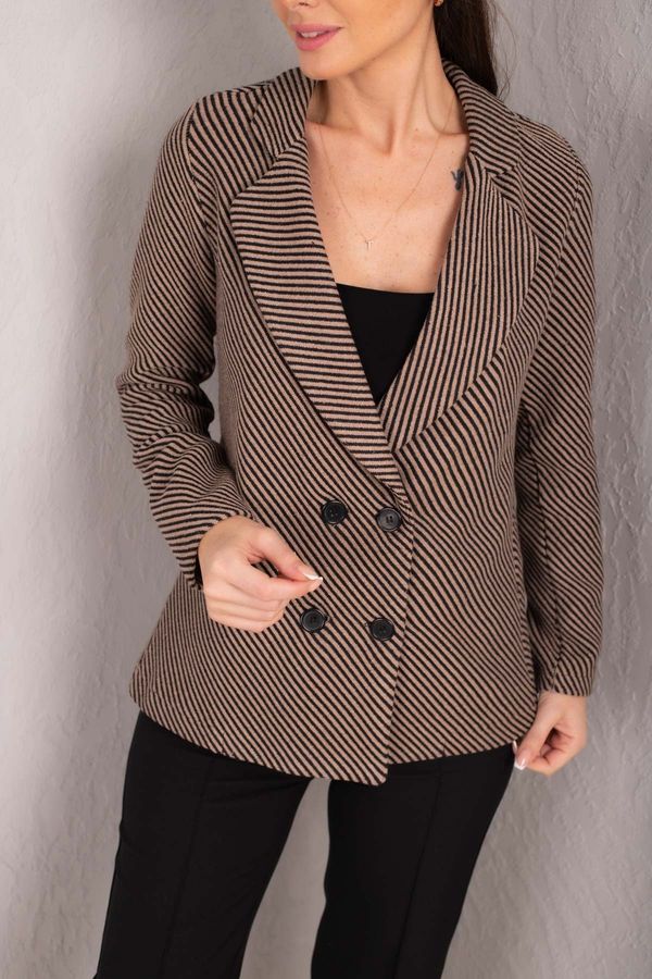 armonika armonika Women's Mink Stripe Patterned Four-Button Cashmere Jacket