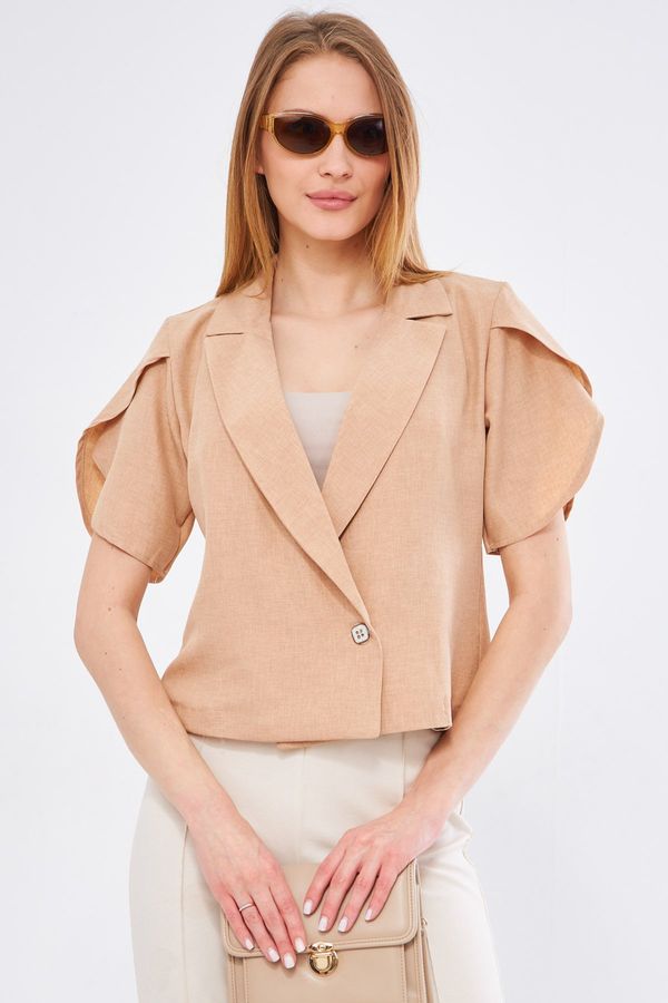 armonika armonika Women's Minkkosiokto Jacket Sleeve Slit Detailed Crop Short Sleeve