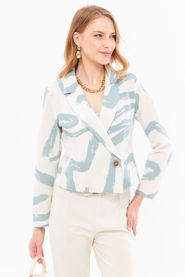 armonika armonika Women's Mint Double Breasted Collar Patterned Crop Jacket