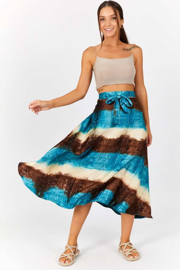 armonika armonika Women's Oil Tie-Dye Patterned Sequin Skirt with Tie Waist