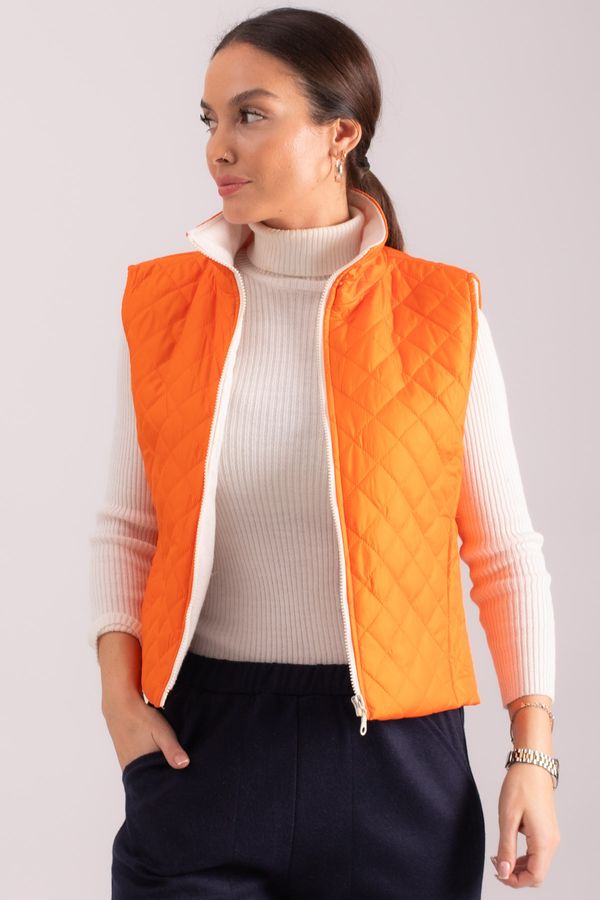 armonika armonika Women's Orange Cachet Lined Pocket Zipper Quilted Vest