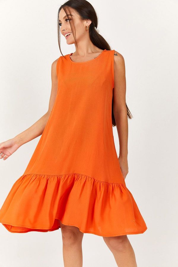 armonika armonika Women's Orange Sleeveless Frilly Skirt Dress